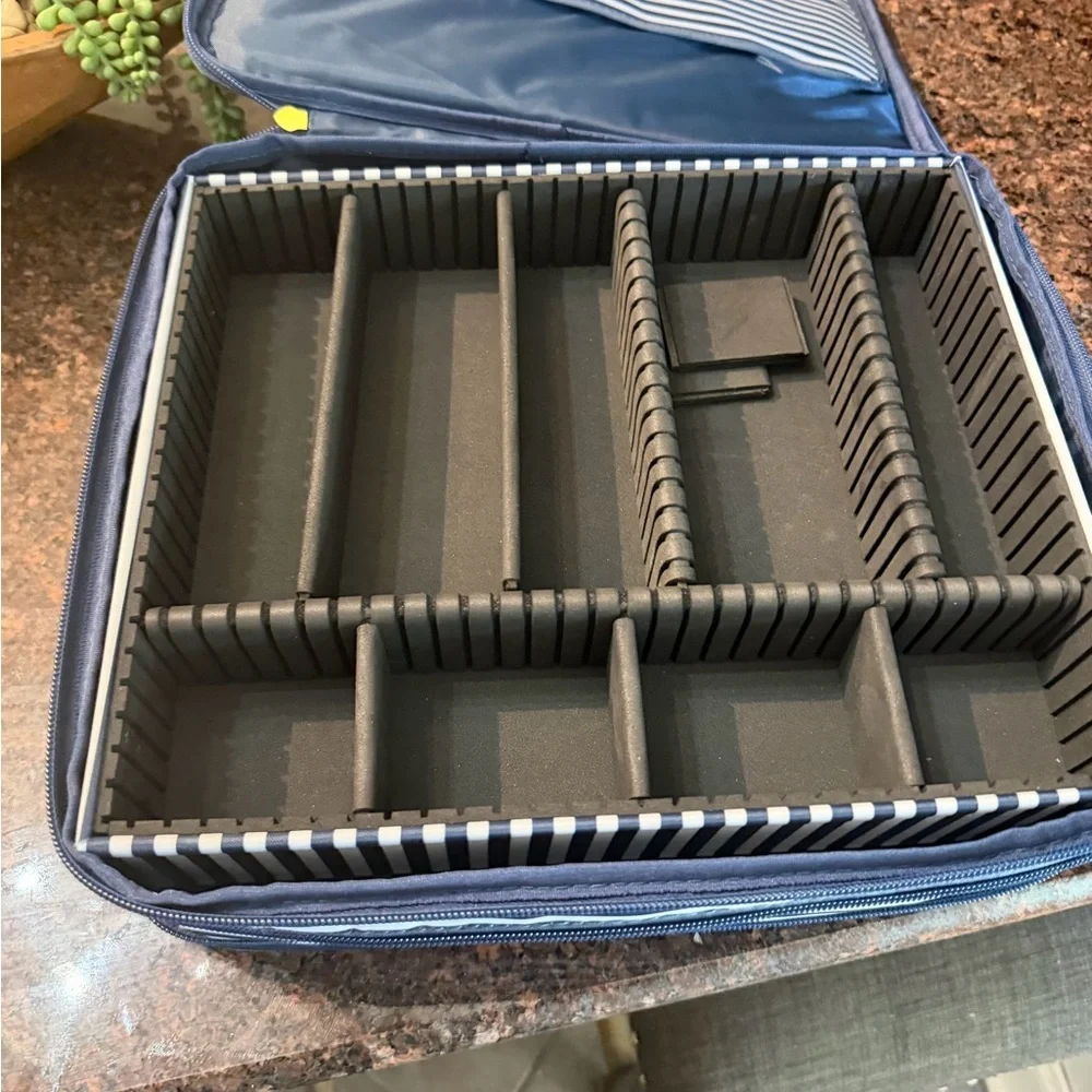 Striped Navy and White Jewelry/makeup Storage Case with Removable Dividers NEW